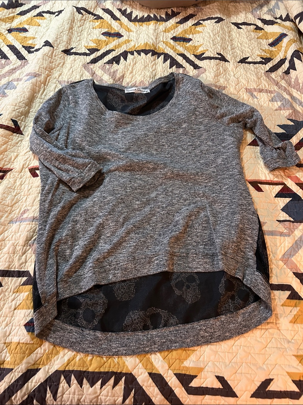 Grey Layered Knit Top with skull  Back
